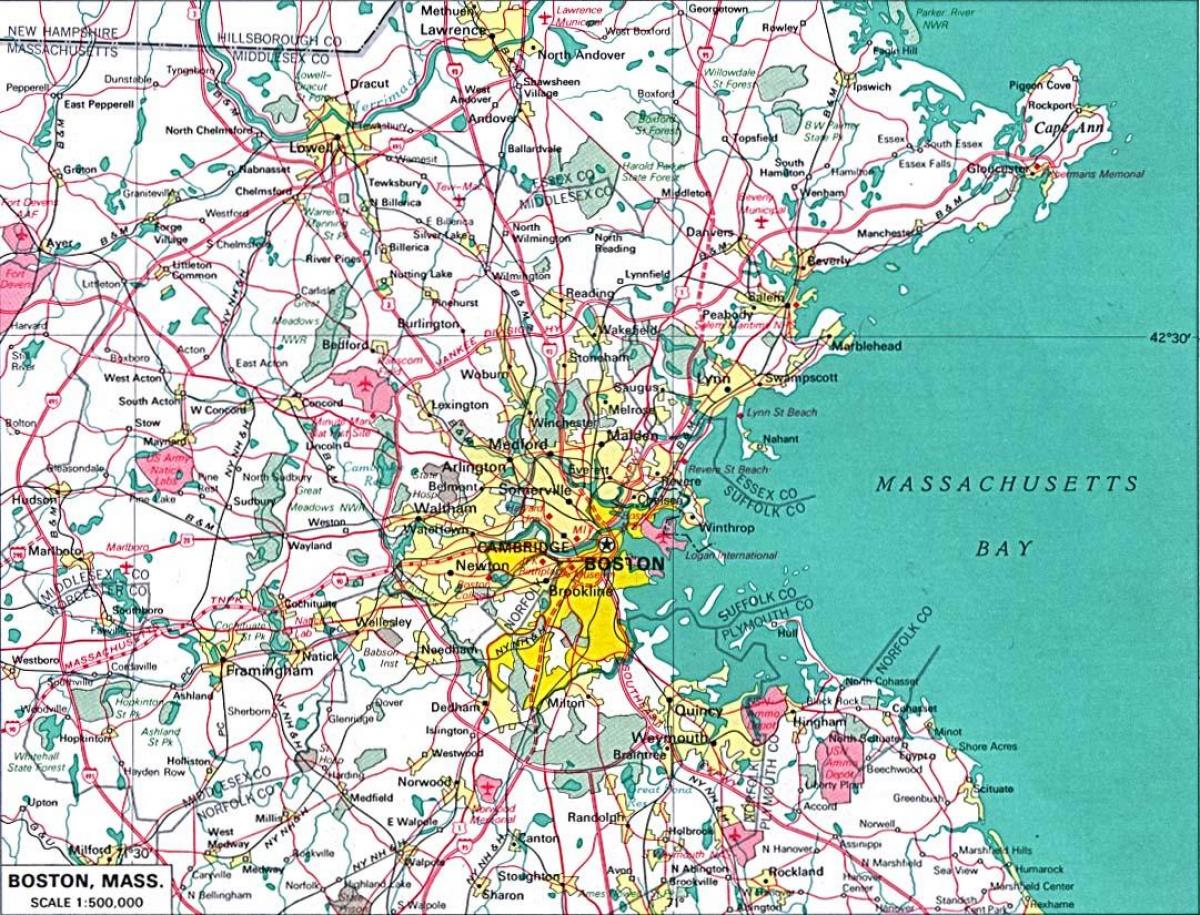 bản đồ của Boston khu vực