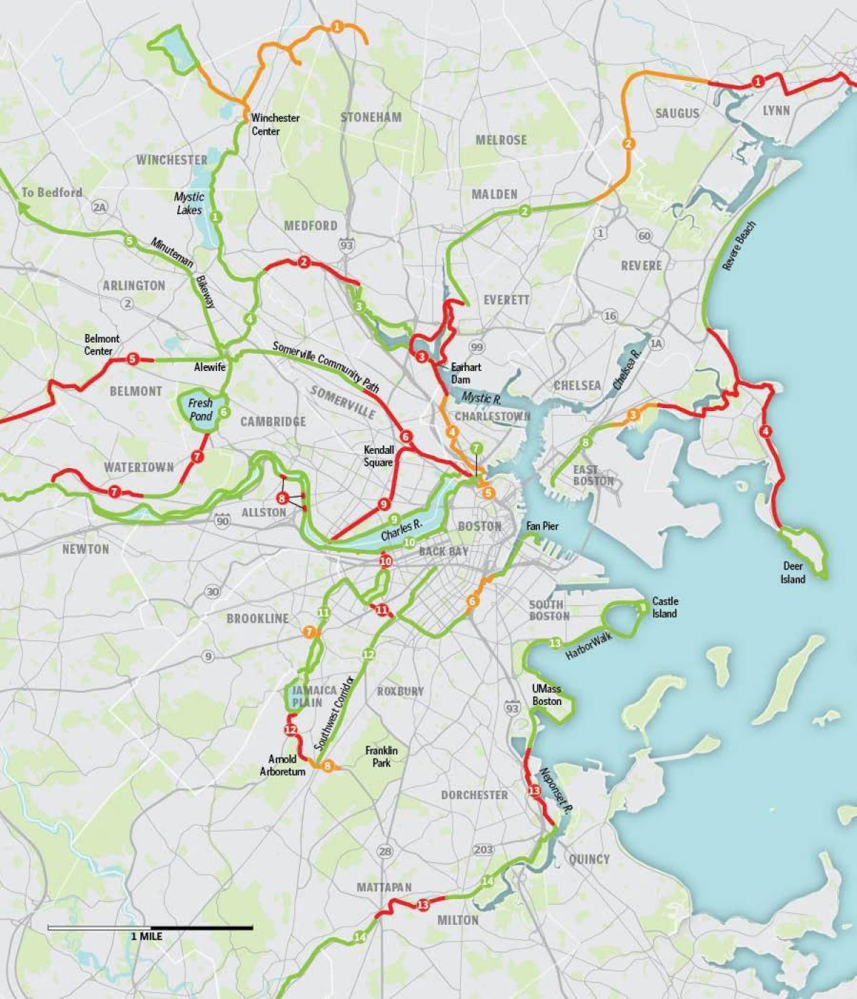 bản đồ của Boston xe đạp
