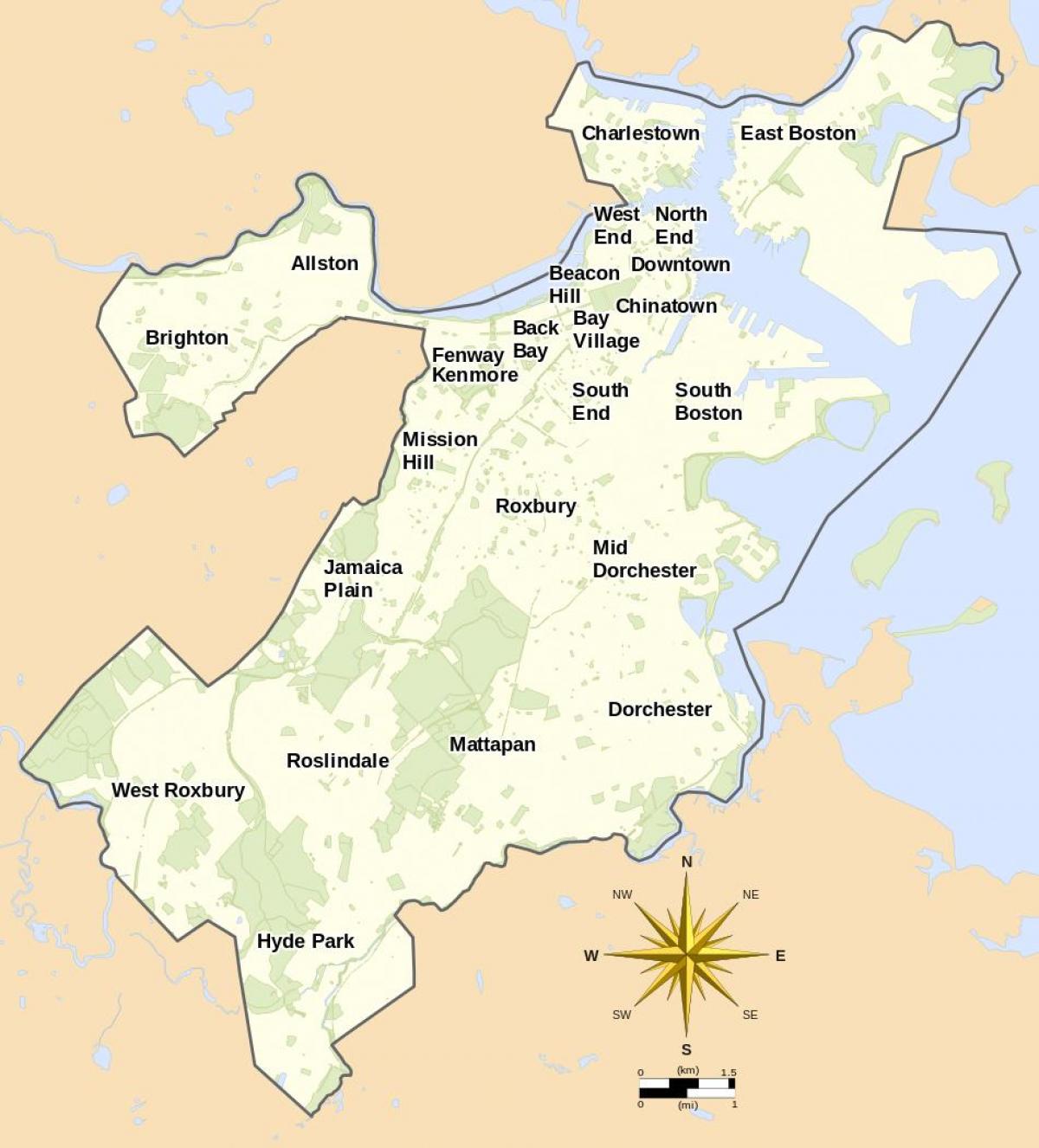 bản đồ của Boston, và khu vực xung quanh