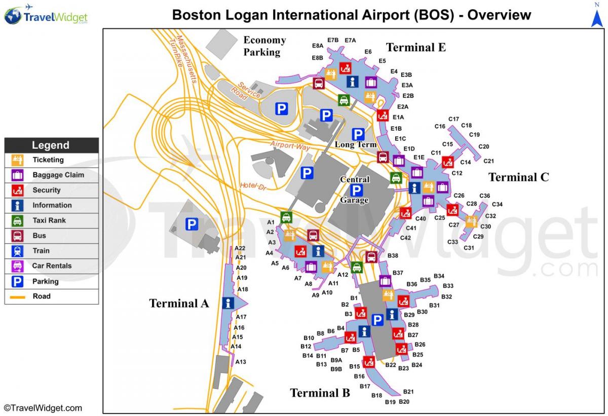 bản đồ của sân bay quốc tế Logan
