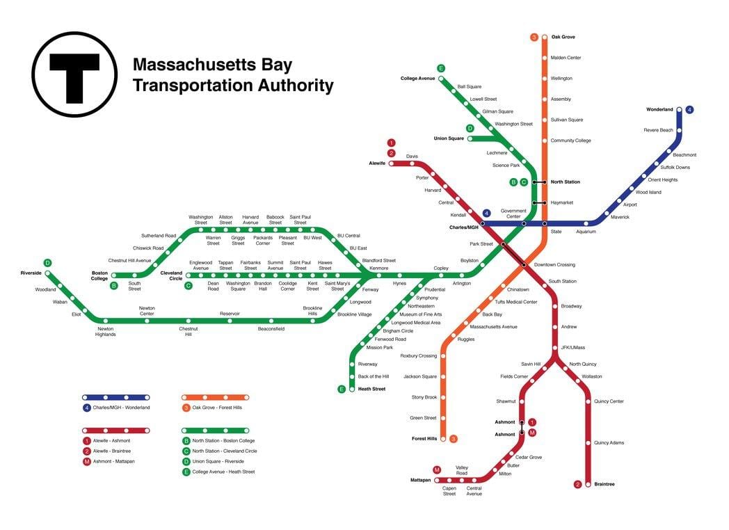 tàu điện ngầm bản đồ Boston