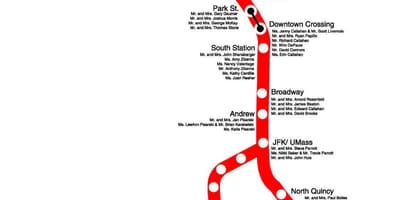 Dòng màu đỏ Boston bản đồ